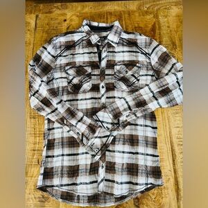 Buckle Brown and White Plaid Dress Shirt